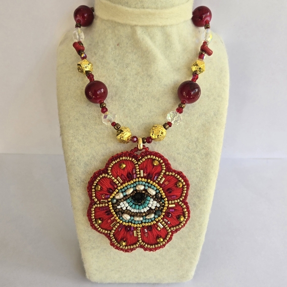 Handembroidered Evil Eye Necklace - Picture 3 of 6